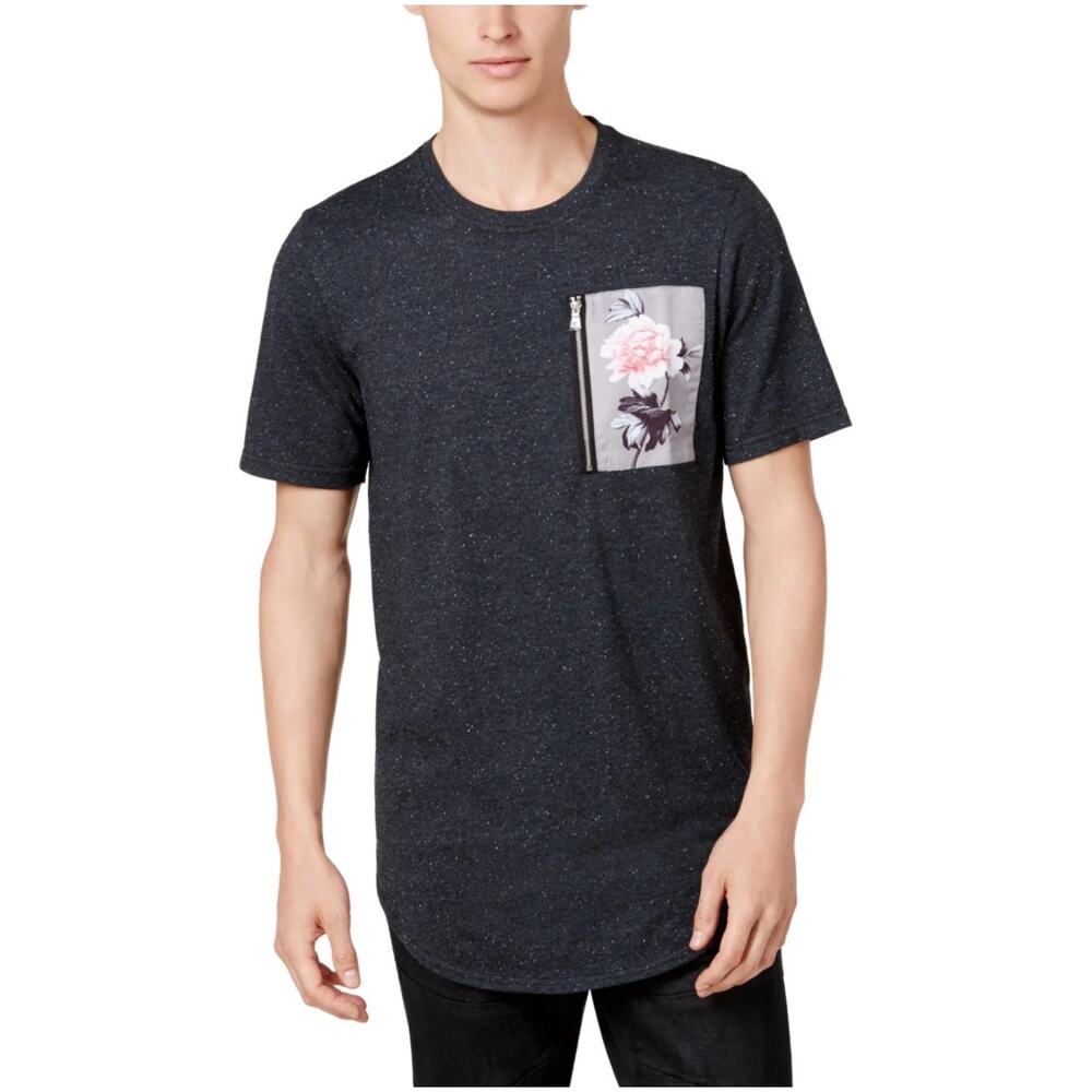 INC International Concepts Mens Floral Pocket Zip T-Shirt Charcoal Black XL